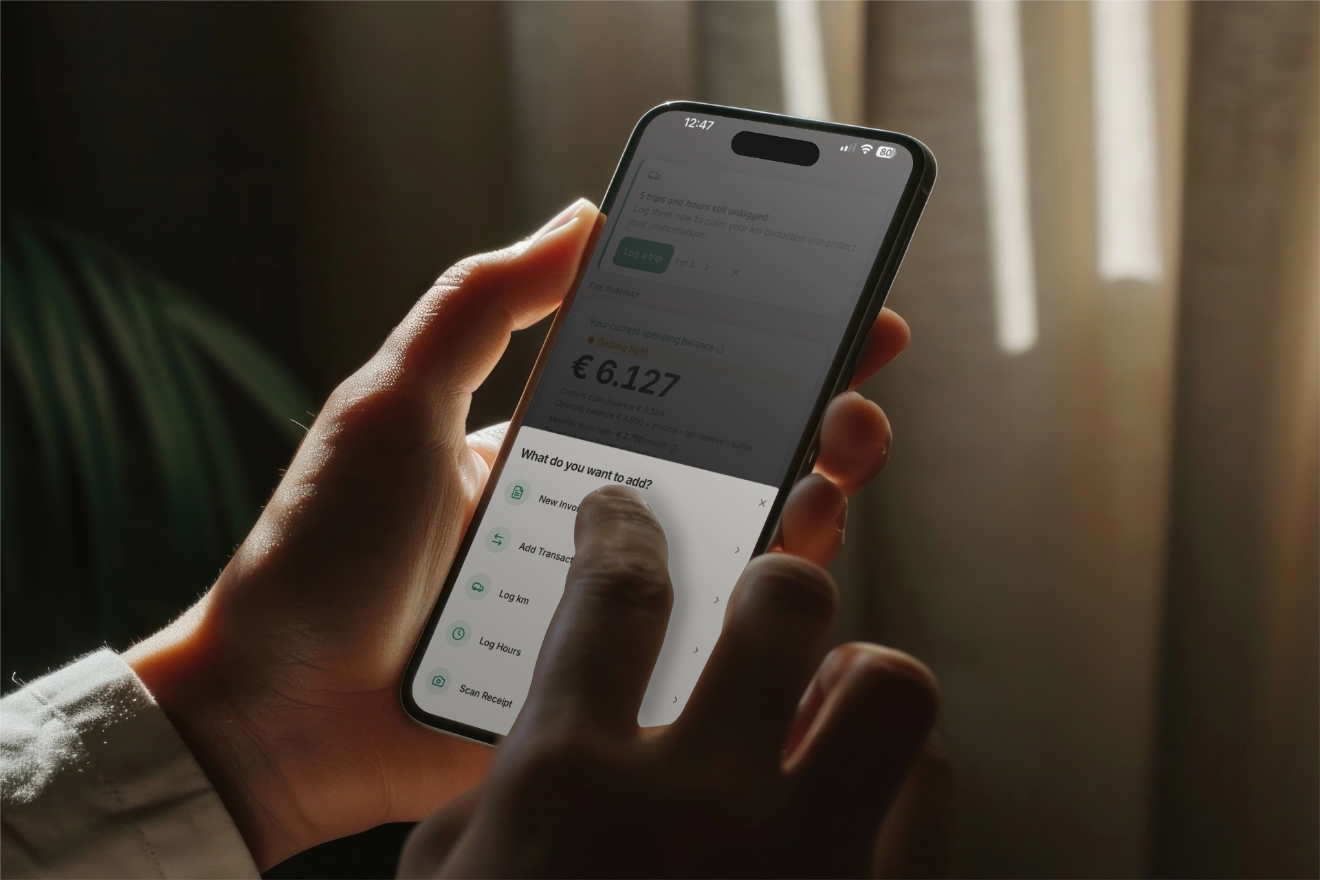 Mobiele weergave van het Soloyn-dashboard met Safe to Spend